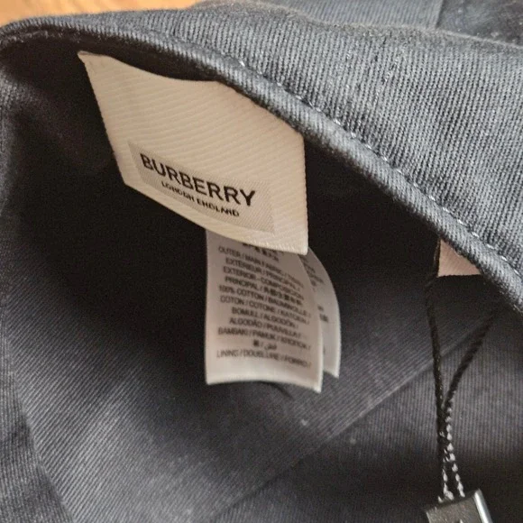 Burberry TB Monogram Motif Baseball Cap Hat Black Cotton Twill Luxury NWT